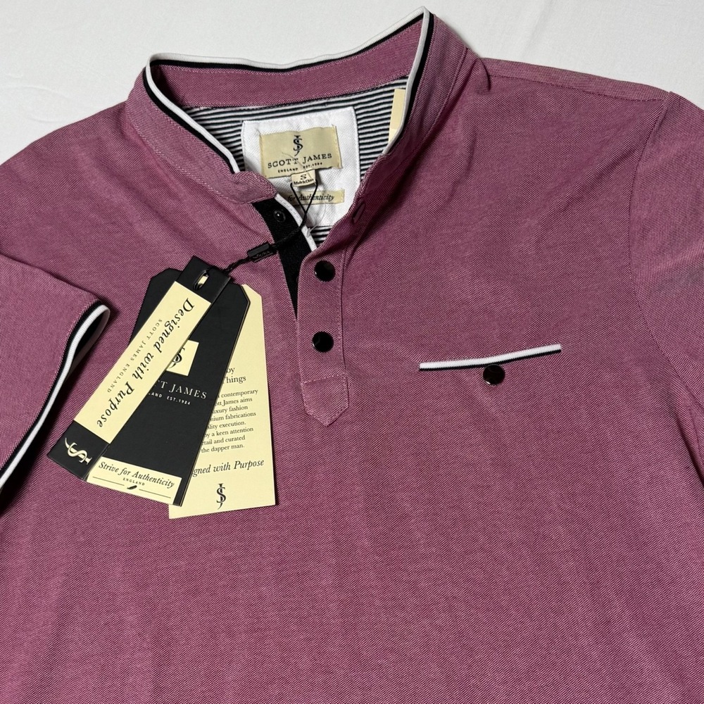 NWT Scott James‎ Shirt Men's Size Small Raspberry Henley Short Sleeve Stretch
